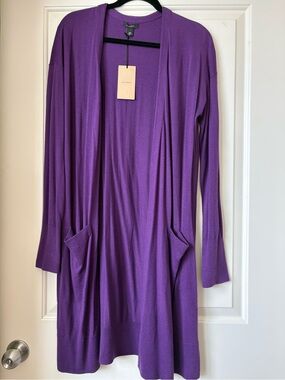 Halogen Long Open-Front Purple Cardigan